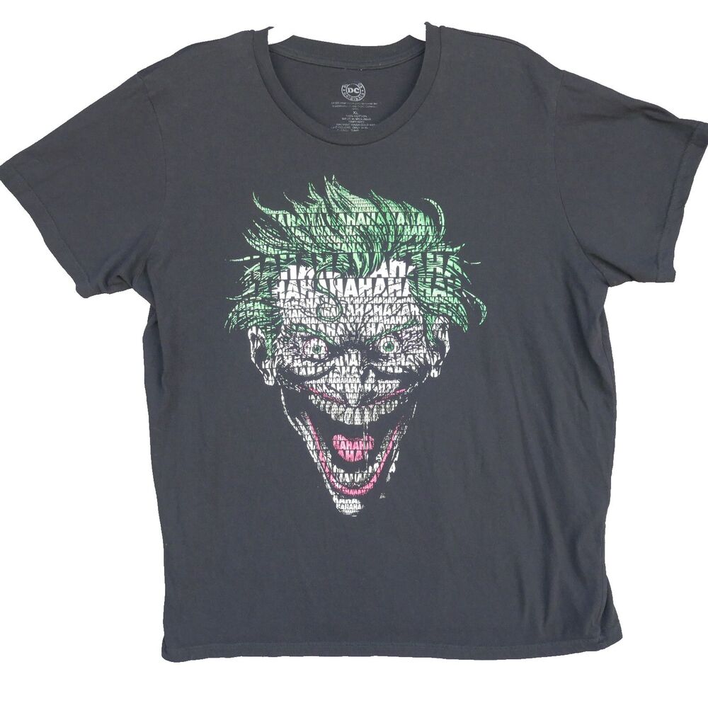 The JOKER Maniac Laughing Mens XL T-shirt DC Comics Originals Gray Retro Tee